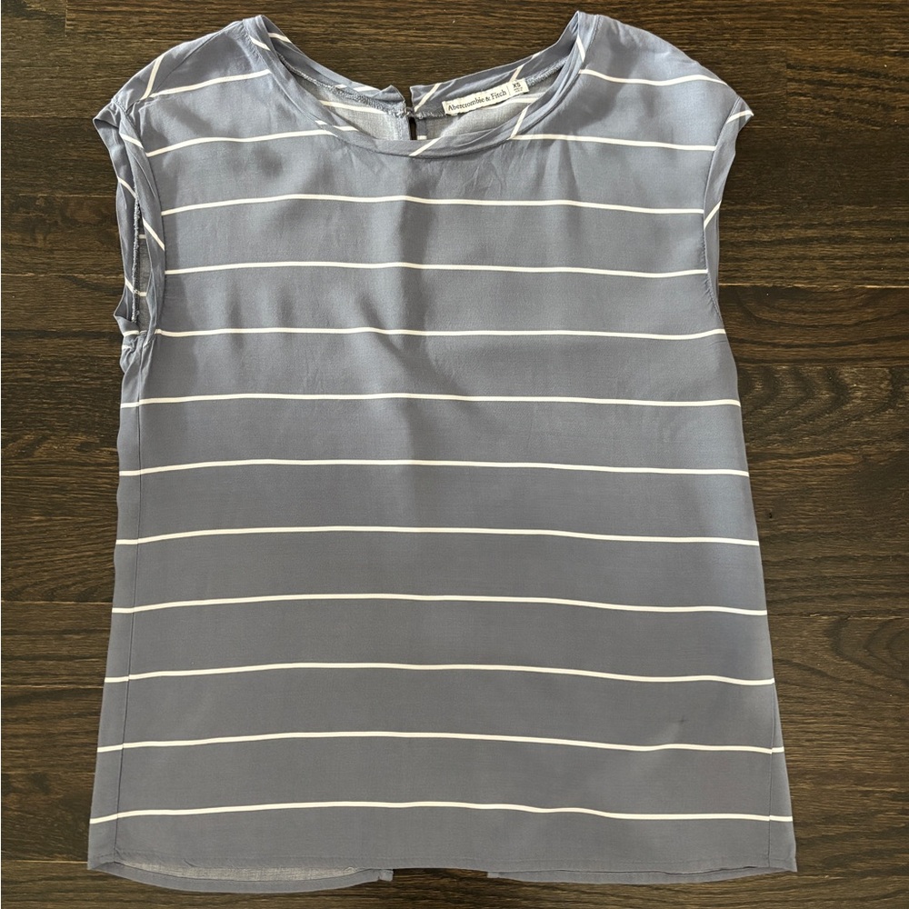 Abercrombie & Fitch Blue-Gray Blouse with White Stripes